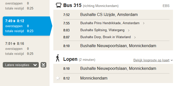 Amsterdam, public transport timetable, departures, schedule