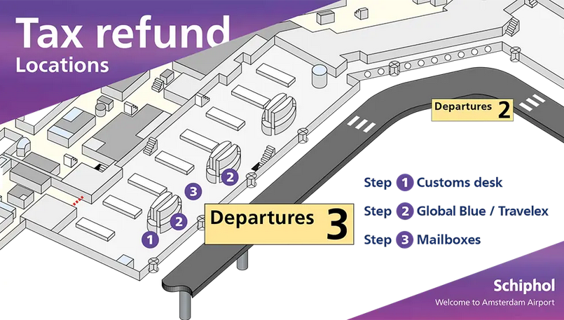 Tax free shopping, refund, Schiphol airport the Netherlands