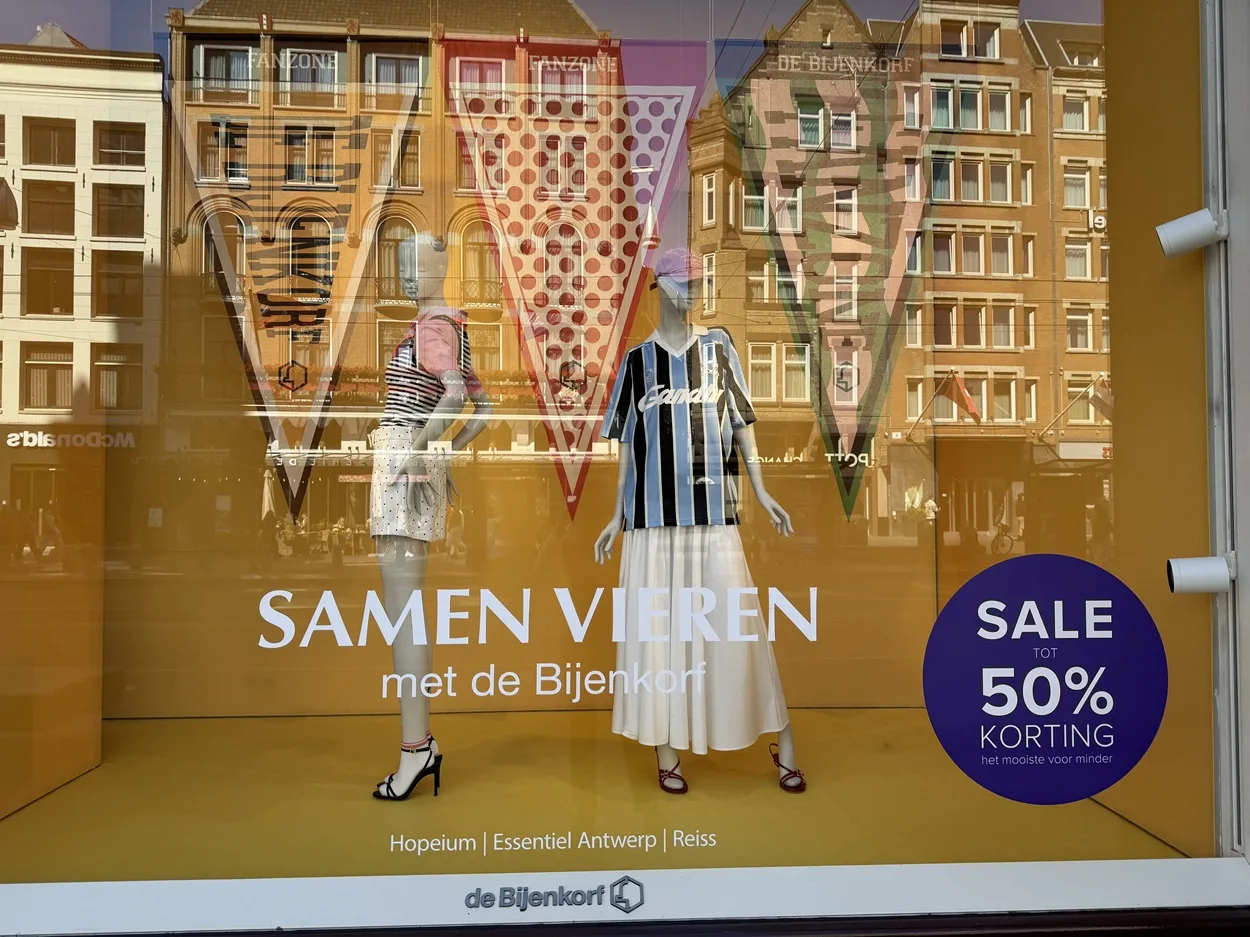 Sale at De Bijenkorf, shopping in Amsterdam