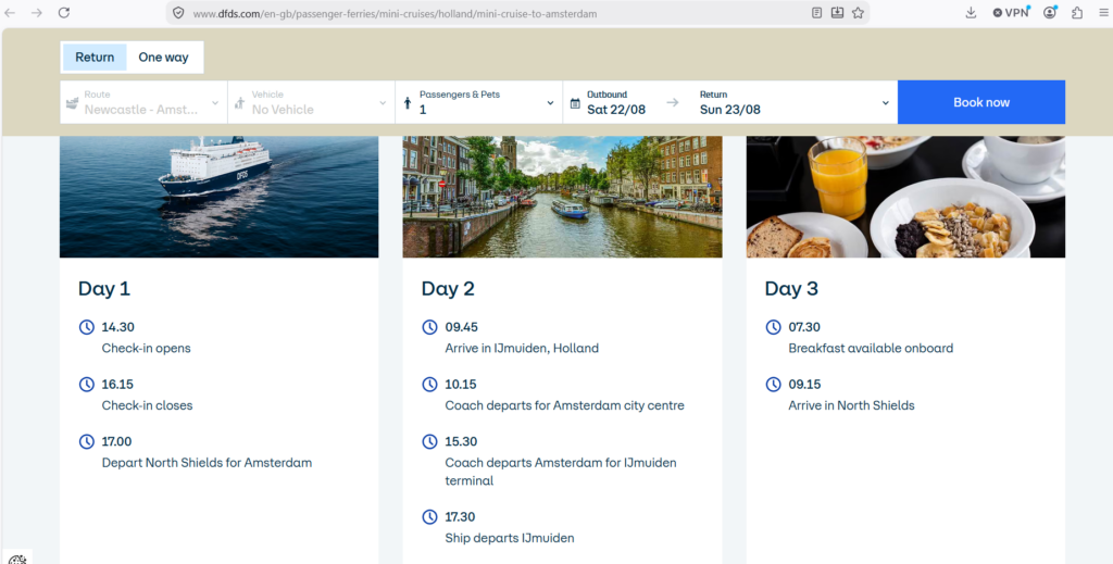 DFDS Amsterdam mini cruise schedule and pricing